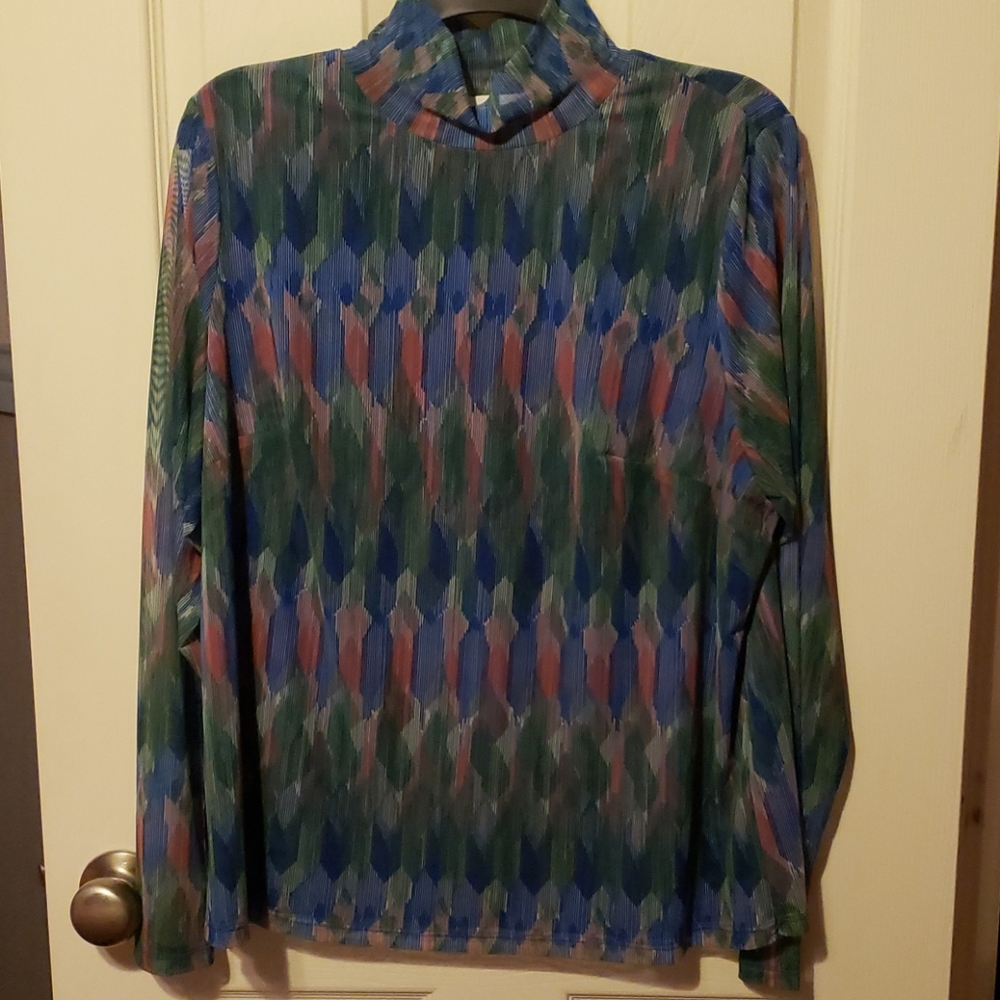 Anthropologie Multicolor Geometric Long-Sleeve Blouse